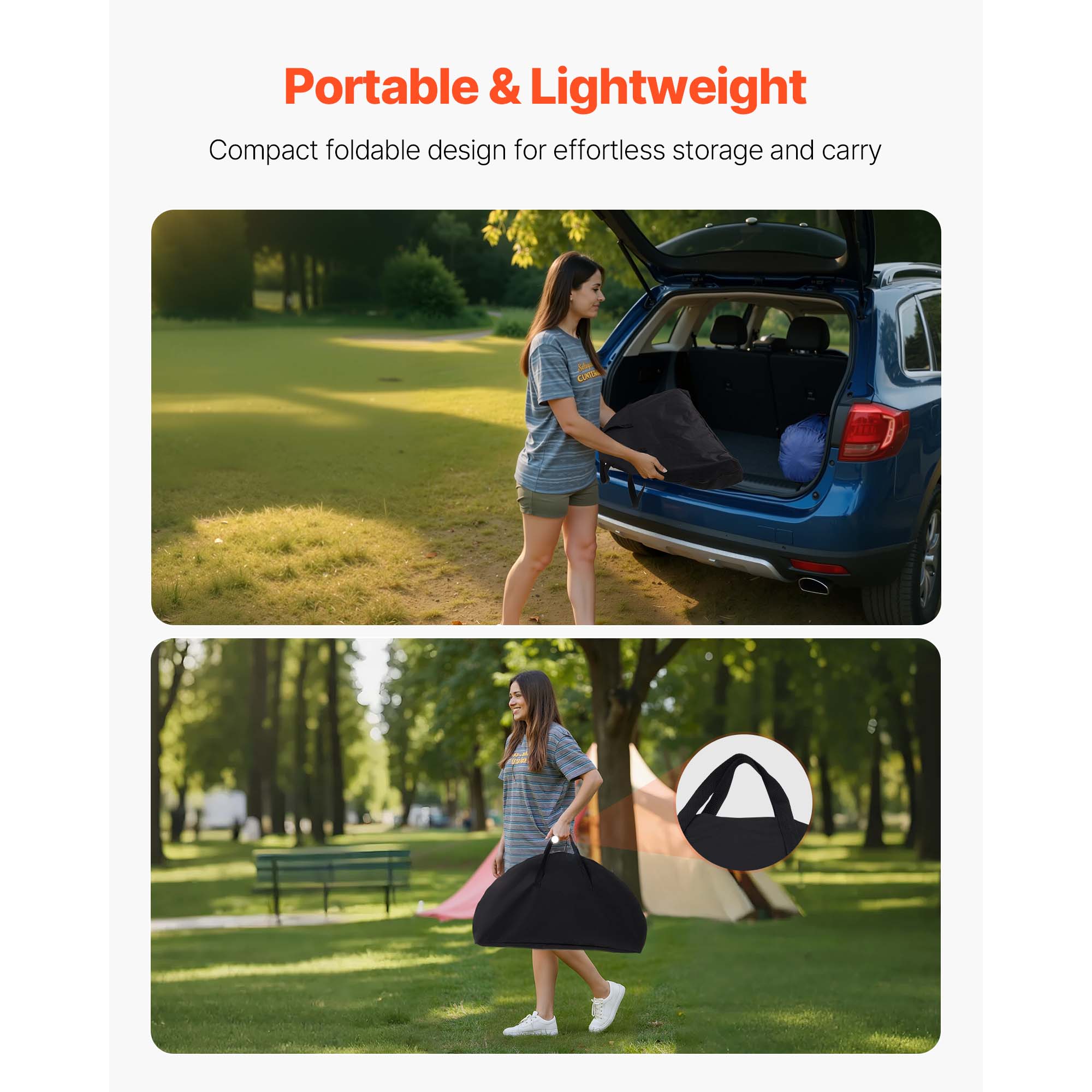 Folding Portable Camping Table Oxford Outdoor Picnic RoundTable 4 Cup Holders_voghion.com